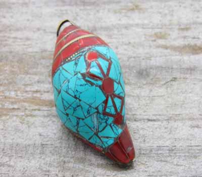 Turquoise & Coral Inlay Shell Pendant Large